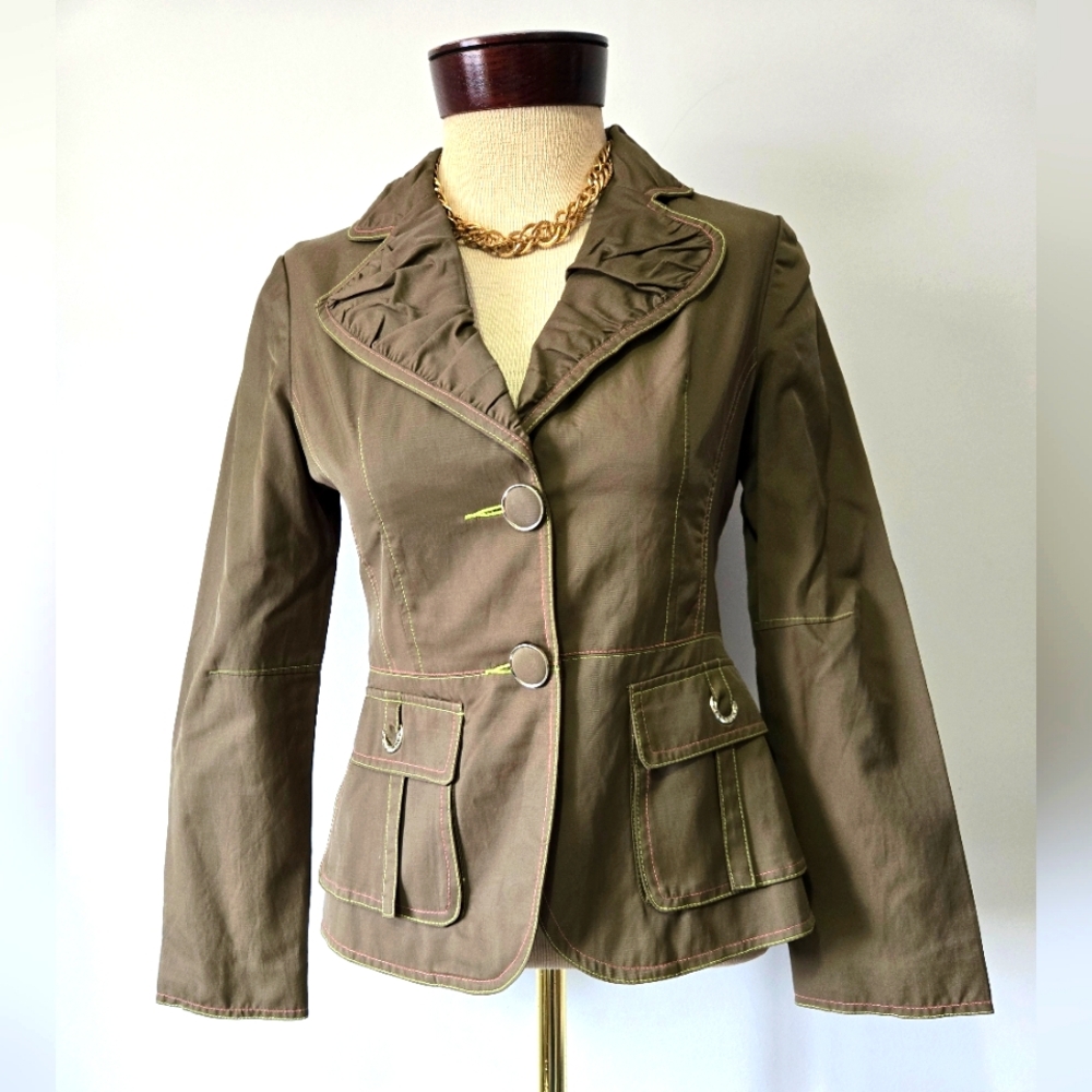 Betsey Johnson Olive Green Fitted Jacket. Size 2